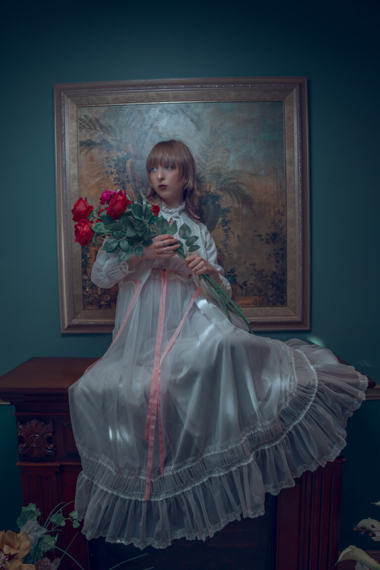 Stillness with Roses, 2025. by Vega Aster, exhibited at Aurea Photo Gallery.