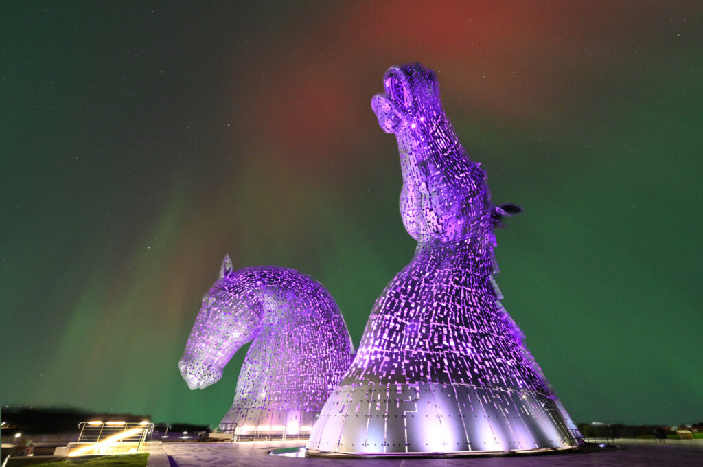 The Kelpies rise, 2024. by Ian Storrar, exhibited at Aurea Photo Gallery.